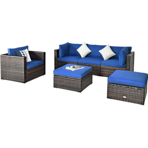 Load image into Gallery viewer, 6 Pcs Patio Rattan Furniture Set with Sectional Cushion-Blue
