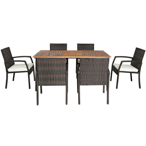 Load image into Gallery viewer, 7PCS Patio Rattan Cushioned Dining Set with Umbrella Hole
