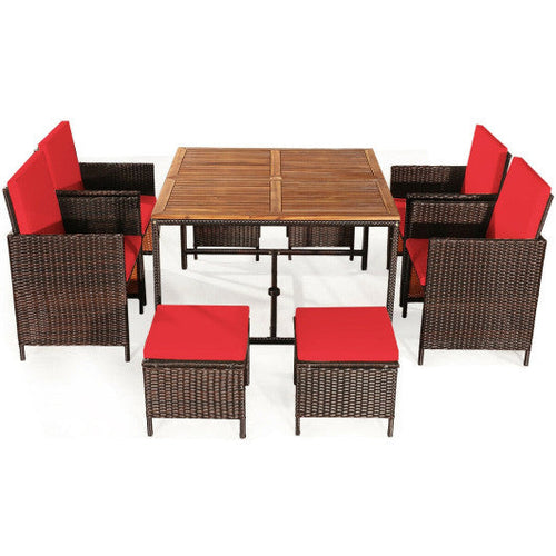 Load image into Gallery viewer, 9 Pieces Patio Rattan Dining Cushioned Chairs Set-Red
