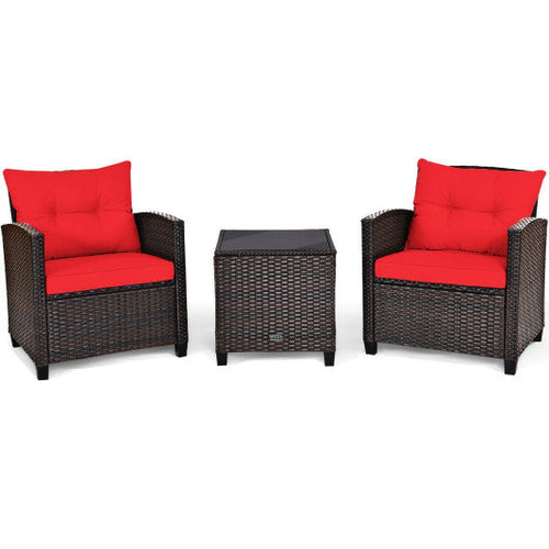 Load image into Gallery viewer, 3 Pcs Patio Rattan Furniture Set Cushioned Conversation Set Coffee Table-Red
