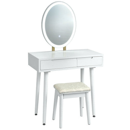 Load image into Gallery viewer, Touch Screen Vanity Makeup Table Stool Set with Lighted Mirror-White
