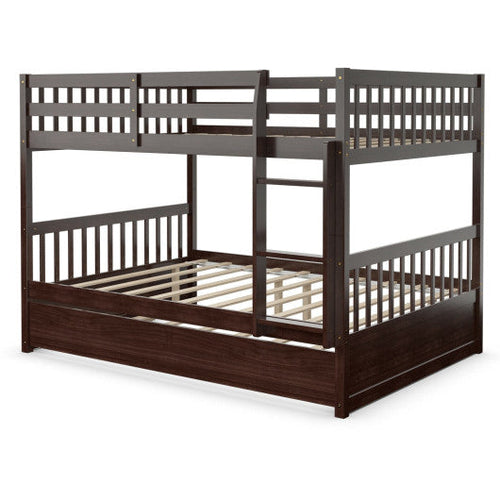 Load image into Gallery viewer, Full over Full Bunk Bed Platform Wood Bed with Ladder-Brown
