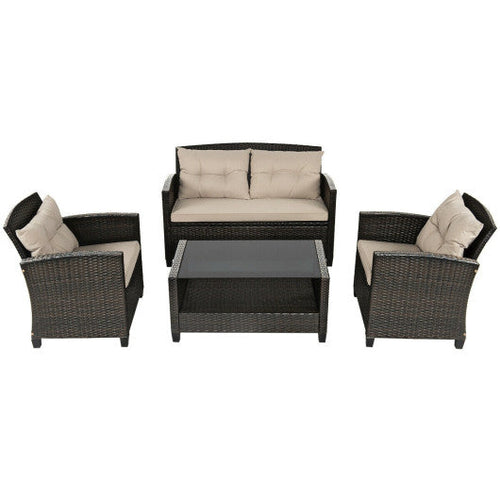 Load image into Gallery viewer, 4 Pieces Outdoor Rattan Furniture Set with Glass Table

