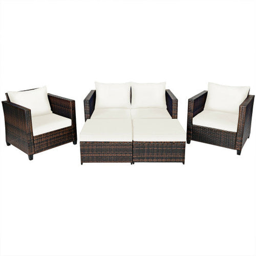 Load image into Gallery viewer, 5 Pieces Patio Cushioned Rattan Furniture Set-White
