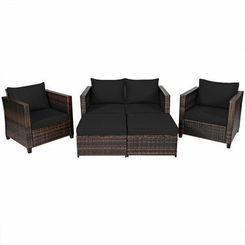 Load image into Gallery viewer, 5 Pieces Patio Cushioned Rattan Furniture Set-Black
