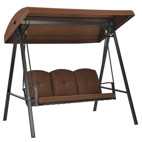 Load image into Gallery viewer, Outdoor 3-Seat Porch Swing with Adjust Canopy and Cushions-Coffee
