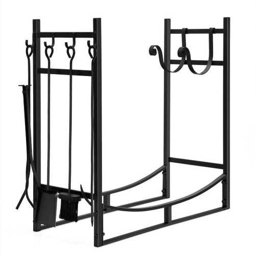 Load image into Gallery viewer, 30 Inch Firewood Rack with 4 Tool Set Kindling Holders for Indoor and Outdoor
