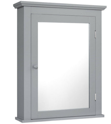 Bathroom Mirror Cabinet Wall Mounted Adjustable Shelf Medicine Storage-Gray