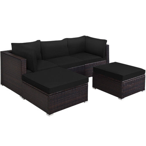 Load image into Gallery viewer, 5 Pieces Patio Sectional Rattan Furniture Set with Ottoman Table-Black
