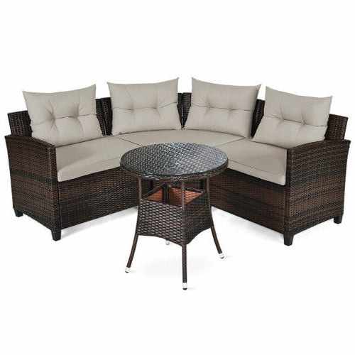 Load image into Gallery viewer, 4 Pieces Furniture Patio Set Outdoor Wicker Sofa Set
