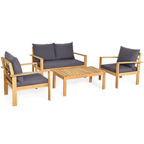 Load image into Gallery viewer, Outdoor 4 Pieces Acacia Wood Chat Set with Water Resistant Cushions-Gray
