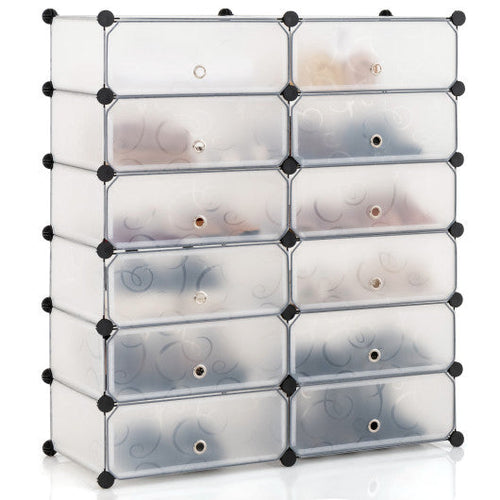 Load image into Gallery viewer, 12-Cube DIY Portable Plastic Shoe Rack with Transparent Doors-White
