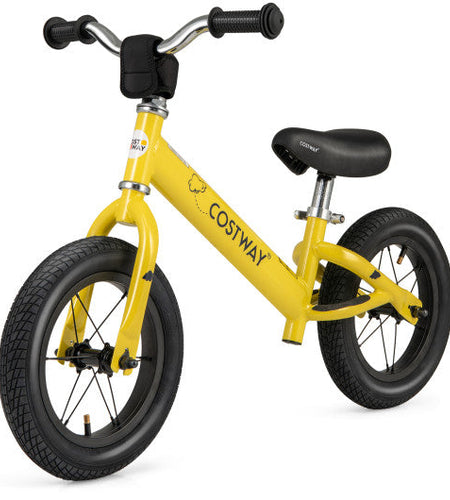 12 Inch Toddler Balance Bike with Height Adjustable Handlebar and Seat-Yellow