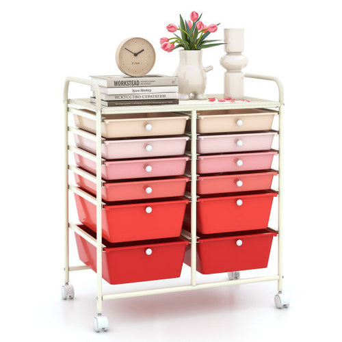 Load image into Gallery viewer, 12-Drawer Rolling Storage Cart with Removable Drawers and Lockable Wheels-Pink
