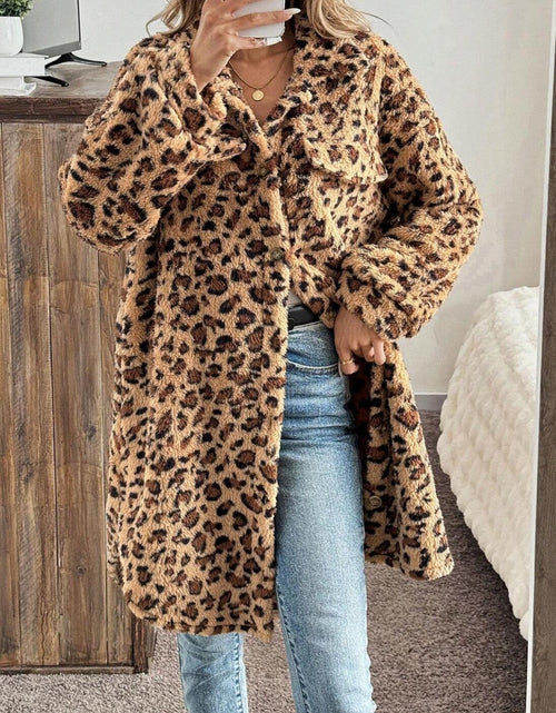Load image into Gallery viewer, Leopard Button Up Long Sleeve Fuzzy Coat
