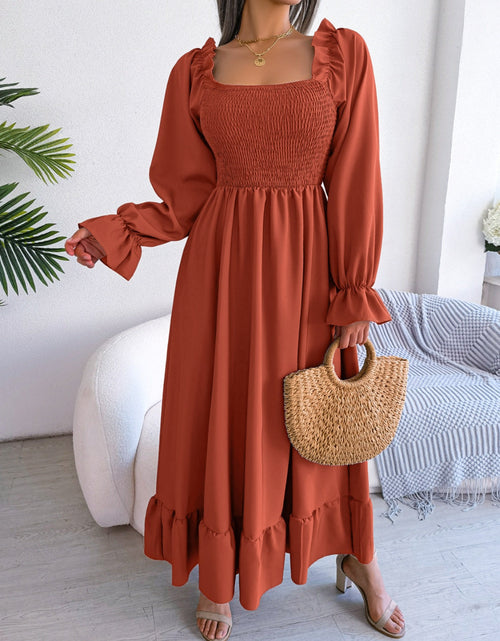 Load image into Gallery viewer, Smocked Square Neck Flounce Sleeve Dress by BlakWardrob
