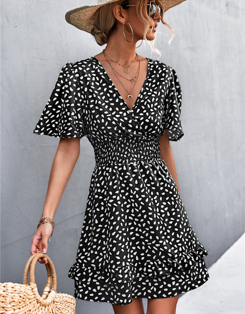 Load image into Gallery viewer, Printed Smocked Waist Layered Surplice Dress
