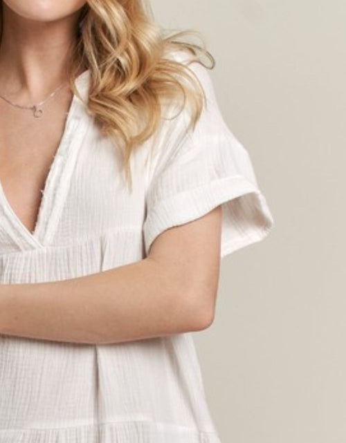 Load image into Gallery viewer, ADORA Tiered Notched Short Sleeve Dress
