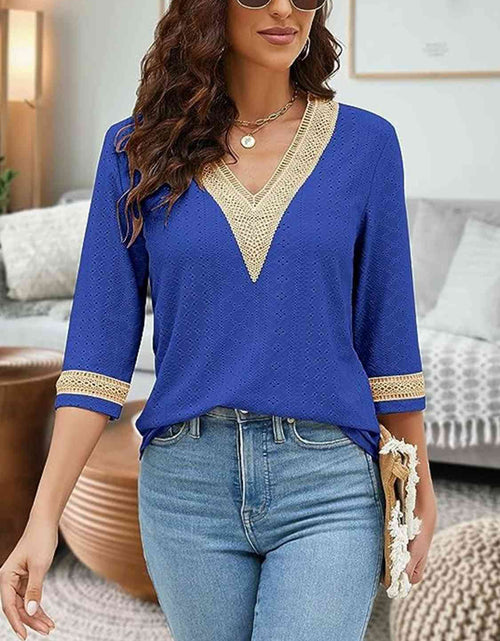 Load image into Gallery viewer, V-Neck Eyelet Blouse
