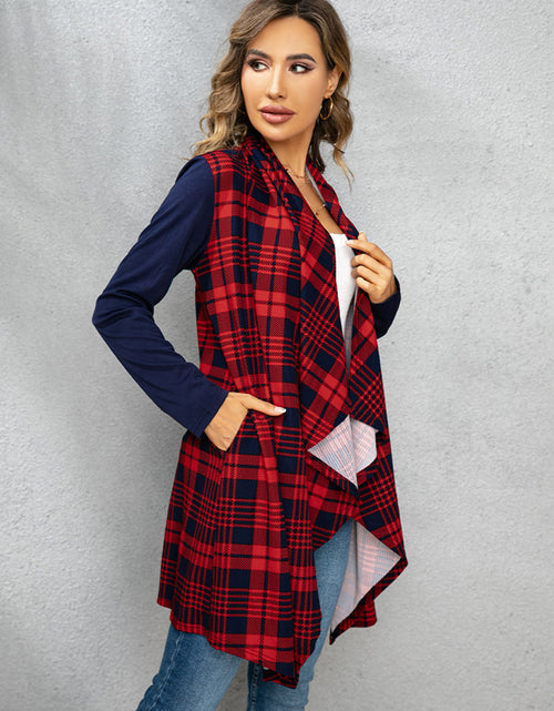 Load image into Gallery viewer, Shiny Plaid Open Front Cardigan
