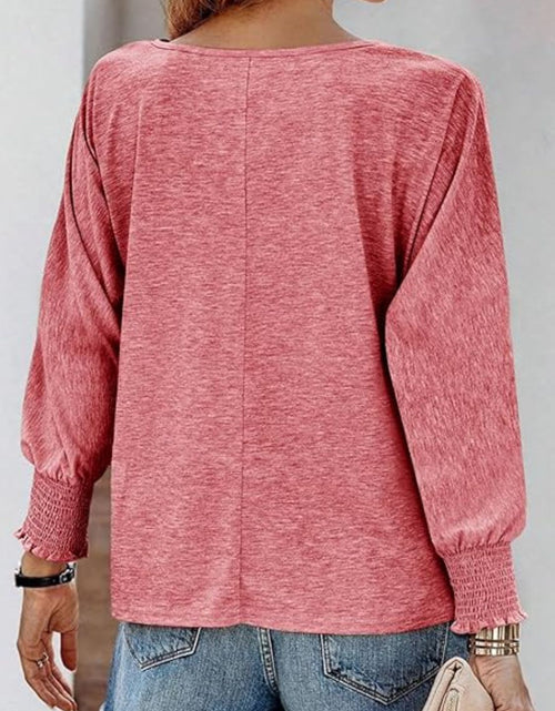 Load image into Gallery viewer, Round Neck Smocked Lantern Sleeve T-Shirt
