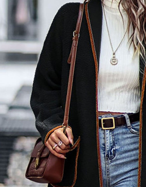 Load image into Gallery viewer, Full Size Contrast Trim Long Sleeve Coat with Pockets
