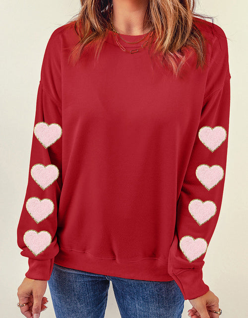 Load image into Gallery viewer, Heart Round Neck Dropped Shoulder Sweatshirt
