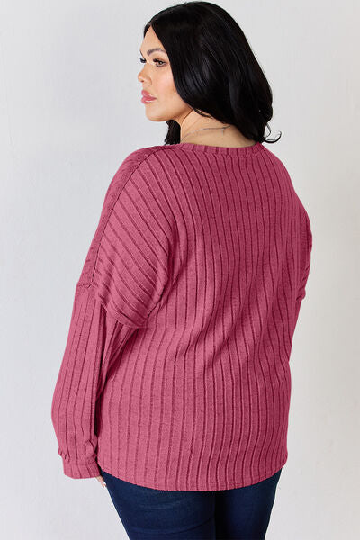 Load image into Gallery viewer, Basic Bae Full Size Ribbed Half Button Long Sleeve T-Shirt

