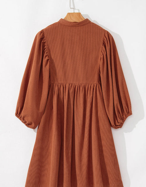 Load image into Gallery viewer, Corduroy Quarter Snap Three-Quarter Sleeve Dress
