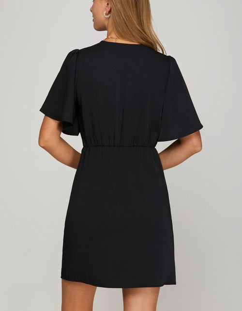 Load image into Gallery viewer, She + Sky Ruffled Surplice Short Flutter Sleeve Mini Dress
