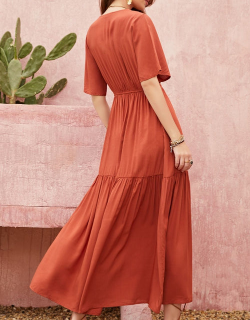 Load image into Gallery viewer, Lace Detail V-Neck Half Sleeve Midi Dress
