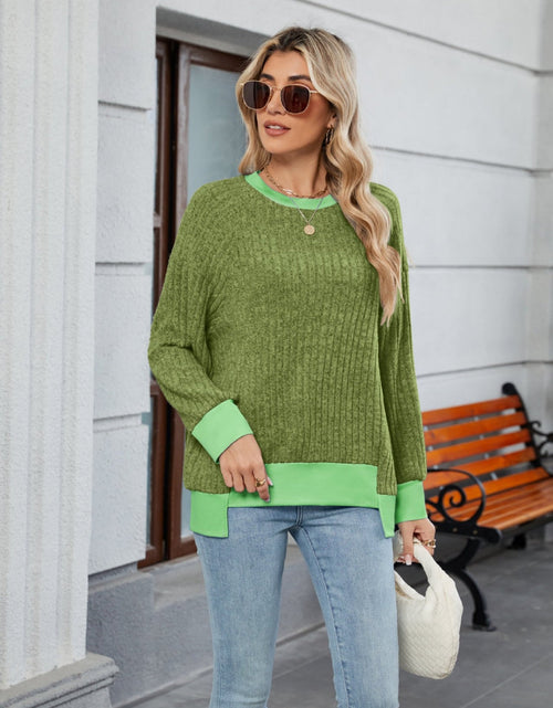 Load image into Gallery viewer, Contrast Trim Round Neck Long Sleeve T-Shirt
