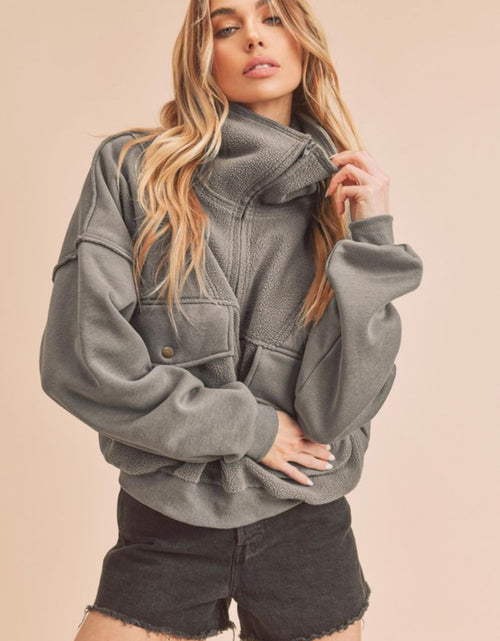 Load image into Gallery viewer, Aemi + Co Exposed Seam Half Zip Sweatshirt with Pockets
