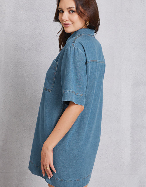 Load image into Gallery viewer, Pocketed Collared Neck Mini Denim Dress

