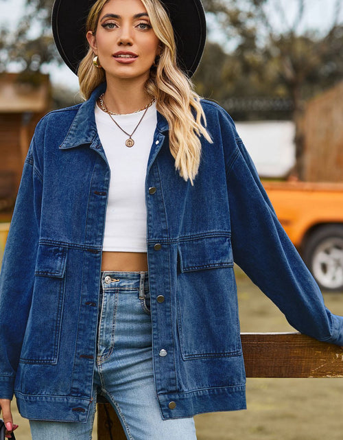 Load image into Gallery viewer, Dropped Shoulder Denim Jacket with Pockets
