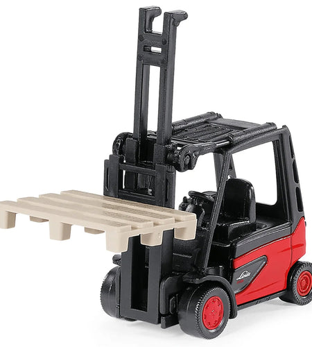 Linde E35 Forklift Truck Red with Black Top with Pallet Accessory Diecast Model by Siku