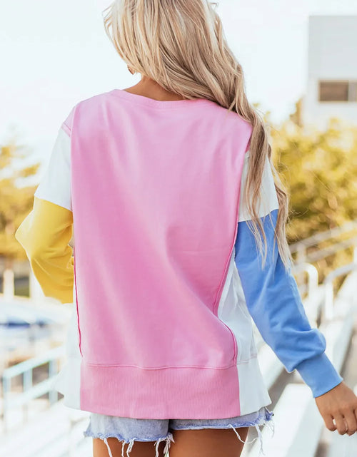 Load image into Gallery viewer, Slit Contrast Round Neck Long Sleeve Sweatshirt
