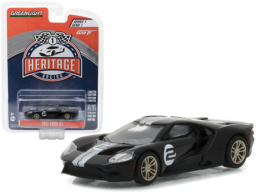 Load image into Gallery viewer, 2017 Ford GT Black #2 - Tribute to 1966 Ford GT40 MK II #2 Racing Heritage Series 1 1/64 Diecast Model Car by Greenlight
