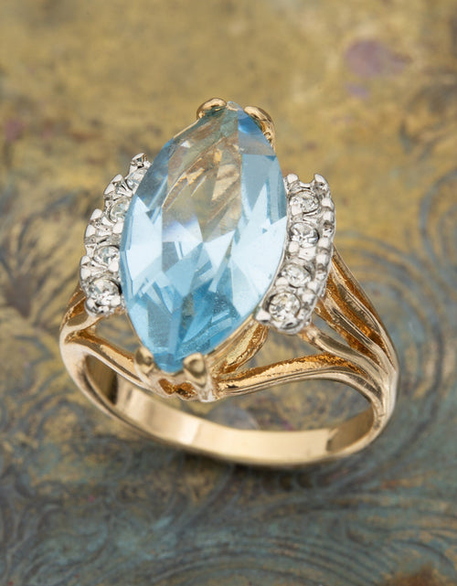Load image into Gallery viewer, Vintage Ring Aquamarine Marquise Crystal 18k Gold Antique Womans Jewelry Handmade Rings by PVD Vintage Jewelry
