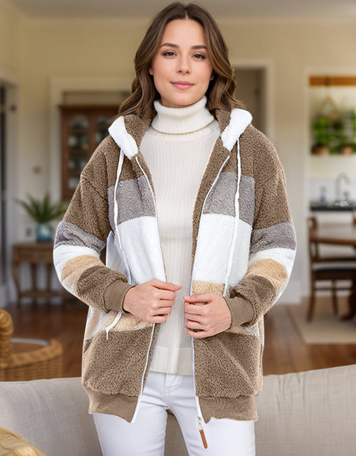 Load image into Gallery viewer, Full Size Drawstring Color Block Zip Up Hooded Outerwear
