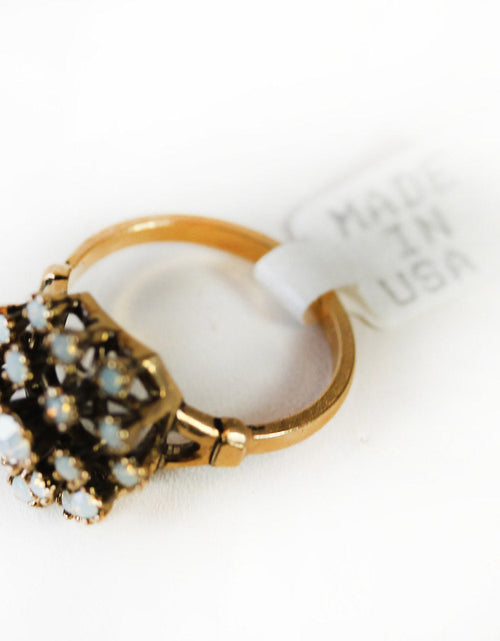 Load image into Gallery viewer, Vintage Clear Austrian Crystal Burst Ring 18k White Gold Electroplated Made in USA by PVD Vintage Jewelry
