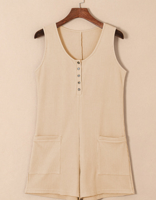 Load image into Gallery viewer, Waffle-Knit Half Button Sleeveless Romper with Pockets
