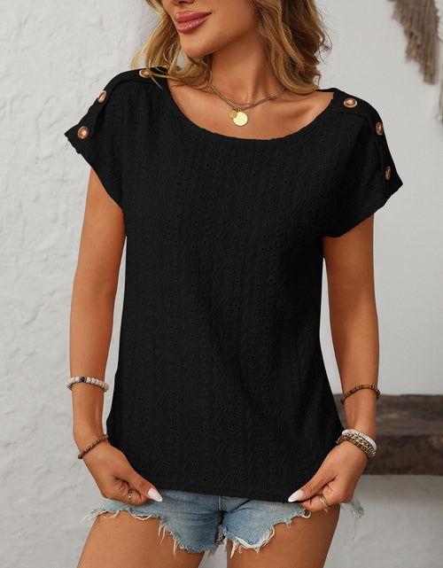 Load image into Gallery viewer, Mandy Eyelet Round Neck Short Sleeve Top
