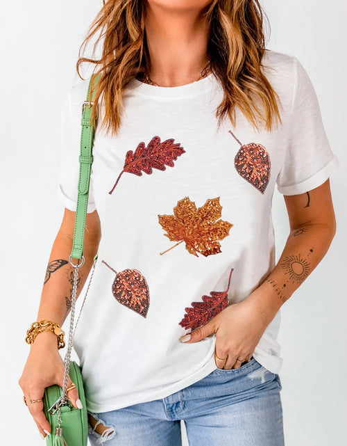 Load image into Gallery viewer, Maple Leaf Round Neck Short Sleeve T-Shirt
