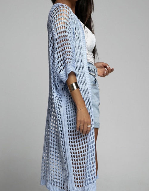 Load image into Gallery viewer, Openwork Open Front Three-Quarter Sleeve Cover Up

