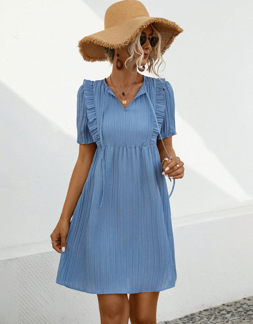 Load image into Gallery viewer, Tie Neck Short Sleeve Mini Dress

