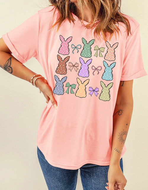 Load image into Gallery viewer, Dotty Bunny Bow Graphic Short Sleeve T-Shirt
