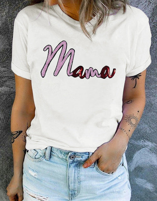 Load image into Gallery viewer, MAMA Sequin Round Neck Short Sleeve T-Shirt
