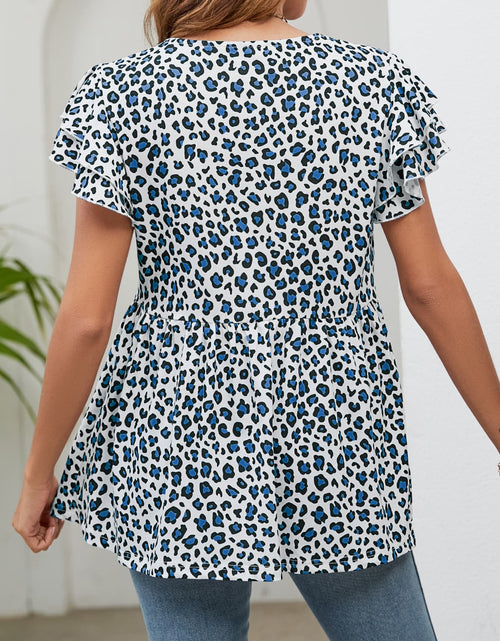 Load image into Gallery viewer, Leopard Round Neck Flutter Sleeve Babydoll Blouse
