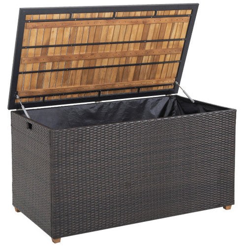 Load image into Gallery viewer, 134 Gallon Rattan Storage Box with Zippered Liner and Solid Acacia Wood Top
